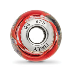 Sterling Silver Murano Glass Bead with Red Accents Elegant 925 Finish