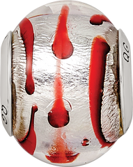 Sterling Silver Murano Glass Bead with Red Accents Elegant 925 Finish