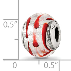 Sterling Silver Murano Glass Bead with Red Accents Elegant 925 Finish