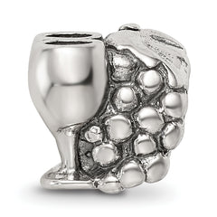 Sterling Silver 925 Antiqued Glass Bead with Grapes & Glasses Design