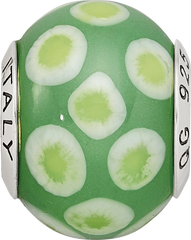 Sterling Silver 925 Murano Glass Bead with Green/White Design Elegant Charm