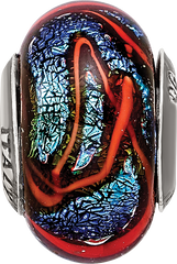 Sterling Silver 925 Glass Bead with Blue and Orange Swirls Elegant Charm