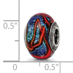 Sterling Silver 925 Glass Bead with Blue and Orange Swirls Elegant Charm