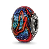 Sterling Silver Reflections Blue w/Orange Swirls Glass Bead