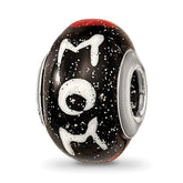 Sterling Silver Reflections Mom w/Hearts Black Italian Glass Bead