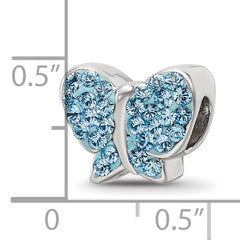 Sterling Silver 925 Butterfly Bead with Blue Crystal Detailing Elegant Cast Design