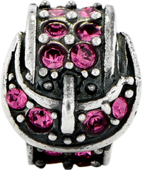 Sterling Silver 925 Buckle Bead with Pink Swarovski Crystals Elegant Solid Design