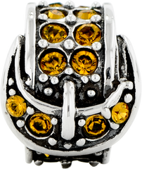 Sterling Silver Bead with Yellow Crystal Buckle Elegant Casted Design