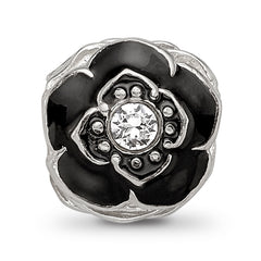 Sophia Jewelers Sterling Silver 925 Crystal Flower Bead with White Enamel Detailing