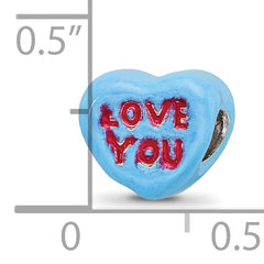 Sterling Silver 925 Kids Enameled Heart Bead Red and Blue Accents