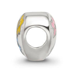 Sterling Silver 925 Kids Enameled Heart Bead with Flowers Gift Ready