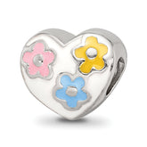 Sterling Silver Reflections Kids Enameled Heart w/Flowers Bead