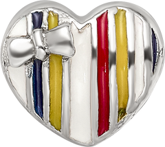 Sterling Silver 925 Kids Heart Bead with Colorful Enamel Accent