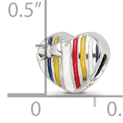 Sterling Silver 925 Kids Heart Bead with Colorful Enamel Accent