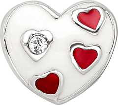 Kids Collection Sterling Silver Crystal and Enameled White Heart with Red Hearts Reflections Bead