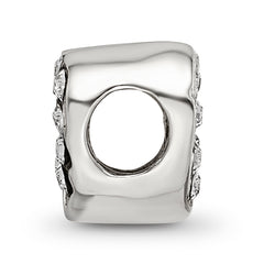 Sterling Silver Kids Cut-out Heart Bead with White Crystal Sparkle