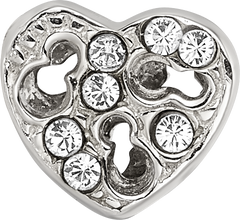 Sterling Silver Kids Cut-out Heart Bead with White Crystal Sparkle