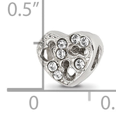Sterling Silver Kids Cut-out Heart Bead with White Crystal Sparkle