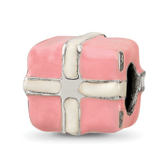 Sterling Silver 925 Pink & White Enameled Present Bead Gift-Ready Elegant Charm