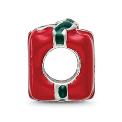 Sterling Silver 925 Enameled Present Bead with Red & Green Accents