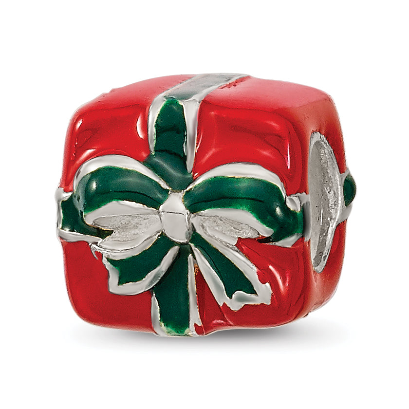 Sterling Silver Reflections Green & Red Enameled Present Bead