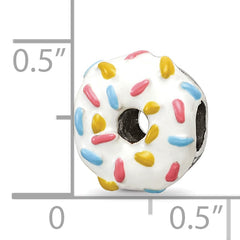 Sterling Silver 925 Enameled Donut Bead with Sprinkles Elegant Themed Charm