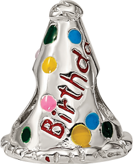 Sterling Silver 925 Happy Birthday Hat Bead with Enameled Accents