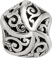 Sterling Silver 925 Fancy Bali Bead with Flowers & Vines Design