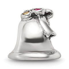 Sterling Silver 925 Antiqued Bell Bead with CZ Accent