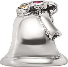 Sterling Silver 925 Antiqued Bell Bead with CZ Accent