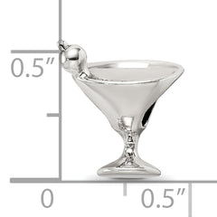 Sterling Silver 925 Martini Bead with Solid Casted Design