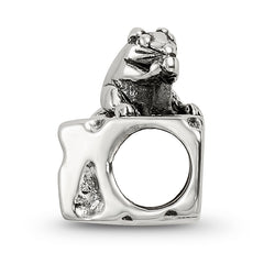 Sterling Silver 925 Mouse on Cheese Bead Charming Solid Design