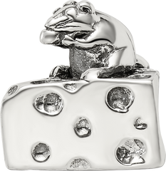Sterling Silver 925 Mouse on Cheese Bead Charming Solid Design