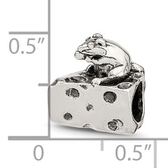Sterling Silver 925 Mouse on Cheese Bead Charming Solid Design