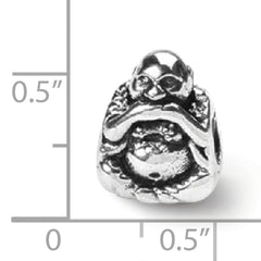 Sterling Silver 925 Antiqued Buddha Bead with Speak No Evil Design