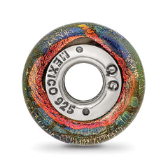 Sterling Silver 925 Dichroic Glass Bead with Vibrant Orange Accent