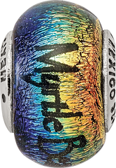 Sterling Silver 925 Dichroic Glass Bead with Vibrant Orange Accent