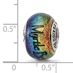 Sterling Silver 925 Dichroic Glass Bead with Vibrant Orange Accent