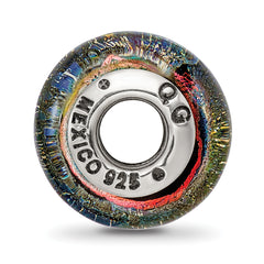 **Sterling Silver 925 Orange Dichroic Glass Bead with Elegant Island-Inspired Design**