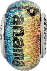 **Sterling Silver 925 Dichroic Glass Bead with Vibrant Orange Sunset Design**