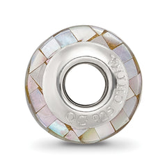 Sterling Silver Mother of Pearl Mosaic Bead with Natural Grey Accents