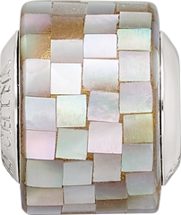 Sterling Silver Mother of Pearl Mosaic Bead with Natural Grey Accents
