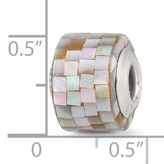 Sterling Silver Mother of Pearl Mosaic Bead with Natural Grey Accents