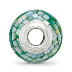 Sterling Silver 925 Green Mother of Pearl Mosaic Bead Elegant Natural Finish