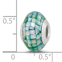 Sterling Silver 925 Green Mother of Pearl Mosaic Bead Elegant Natural Finish