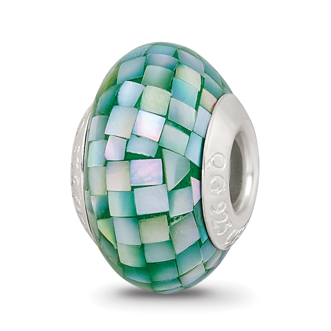 Sterling Silver Reflections Green Mother of Pearl Mosaic Bead