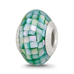 Sterling Silver Reflections Green Mother of Pearl Mosaic Bead