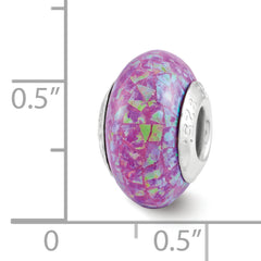 Sterling Silver 925 Mosaic Bead with Purple Synthetic Opal Reflections