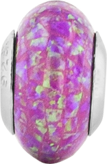 Sterling Silver 925 Mosaic Bead with Purple Synthetic Opal Reflections