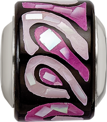 Sterling Silver 925 Mosaic Bead with Purple Mother of Pearl Stone